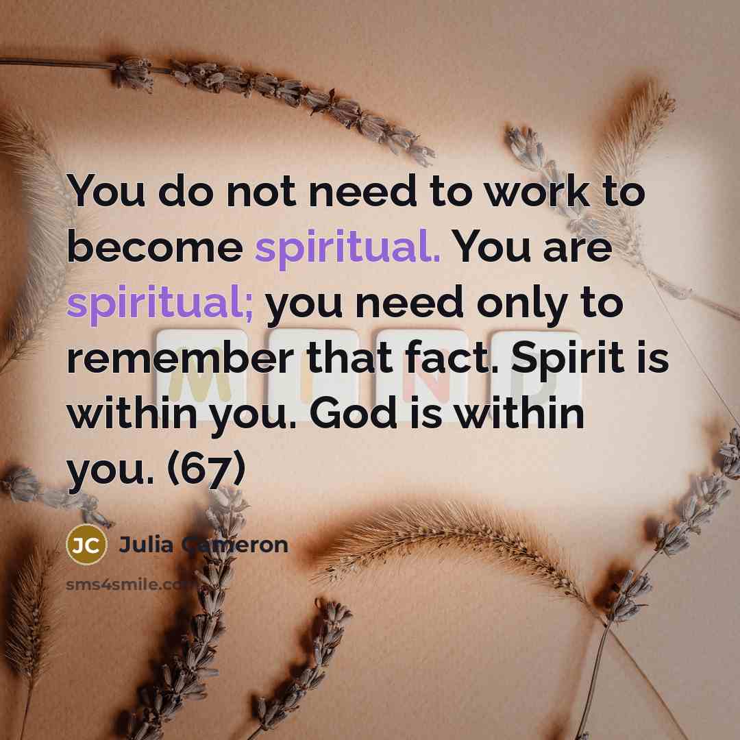 “You do not need to work to become spiritual. You…” quote by Julia Cameron