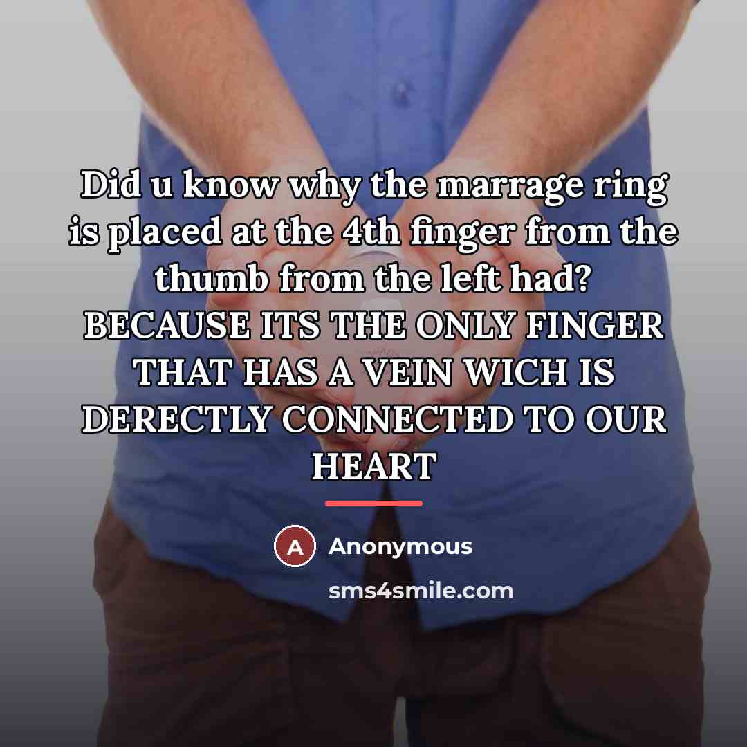 “Did u know why the marrage ring is placed at…” quote by Anonymous