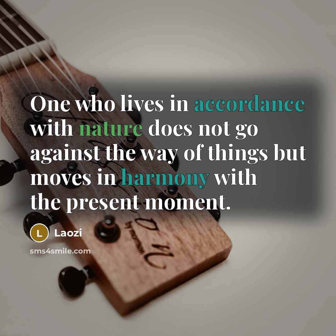 “One who lives in accordance with nature does not go against the way of things but moves in harmony with the present moment.” quote by Laozi