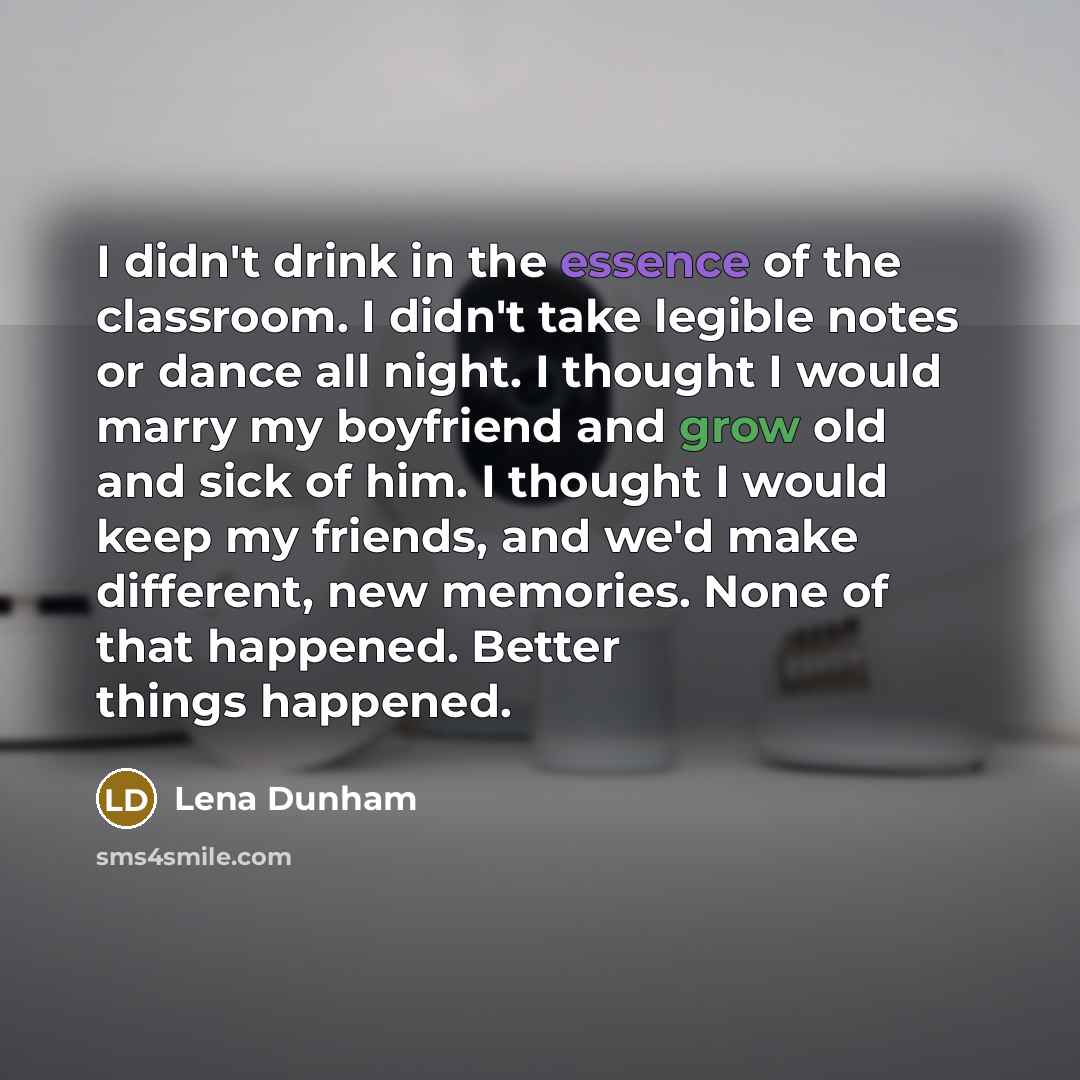 “I didn't drink in the essence of the classroom. I…” quote by Lena Dunham