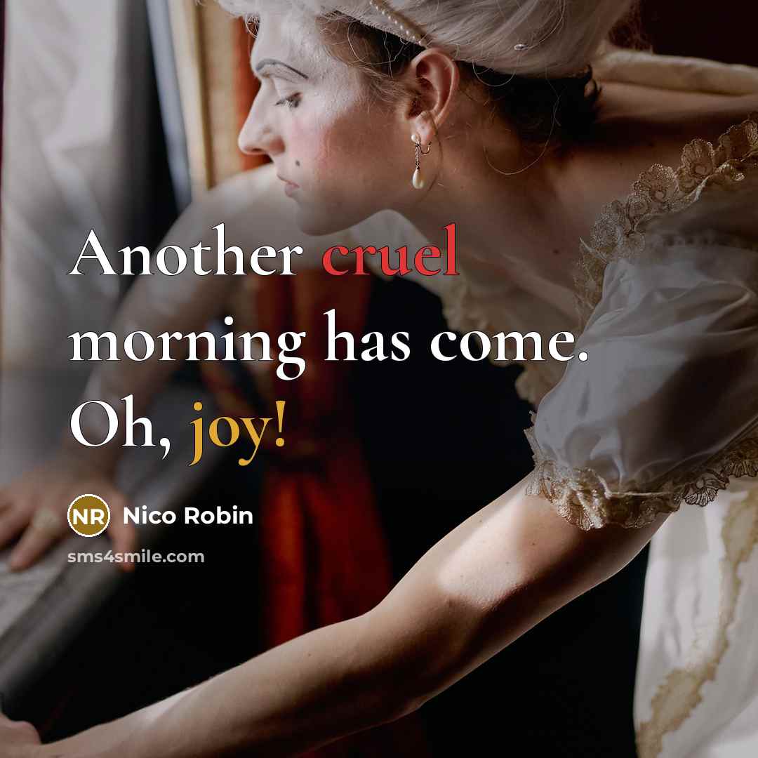 “Another cruel morning has come. Oh, joy!…” quote by Nico Robin