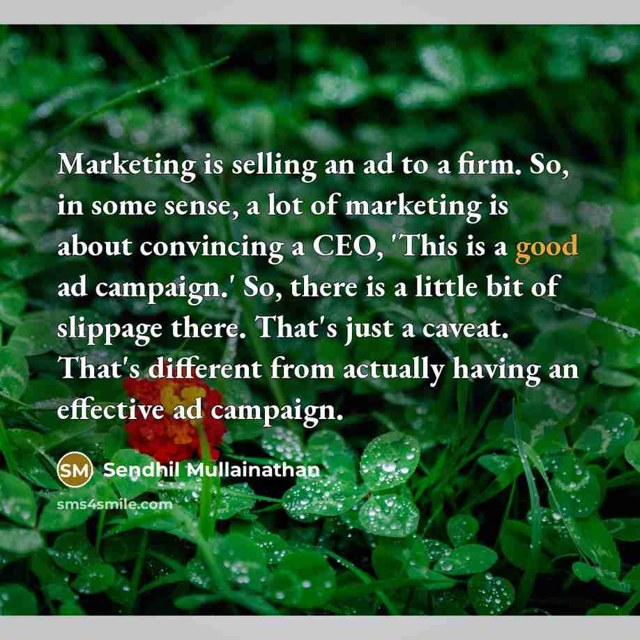 “Marketing is selling an ad to a firm. So, in…” quote by Sendhil Mullainathan