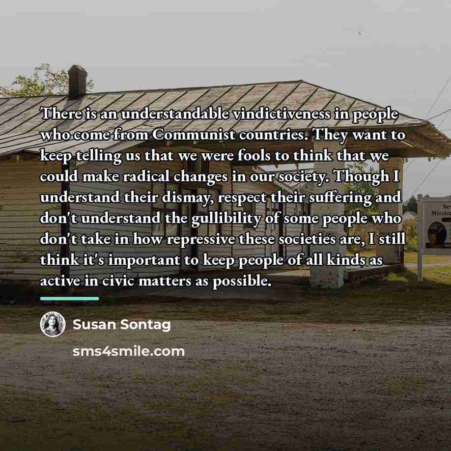 “There is an understandable vindictiveness in people who come from…” quote by Susan Sontag