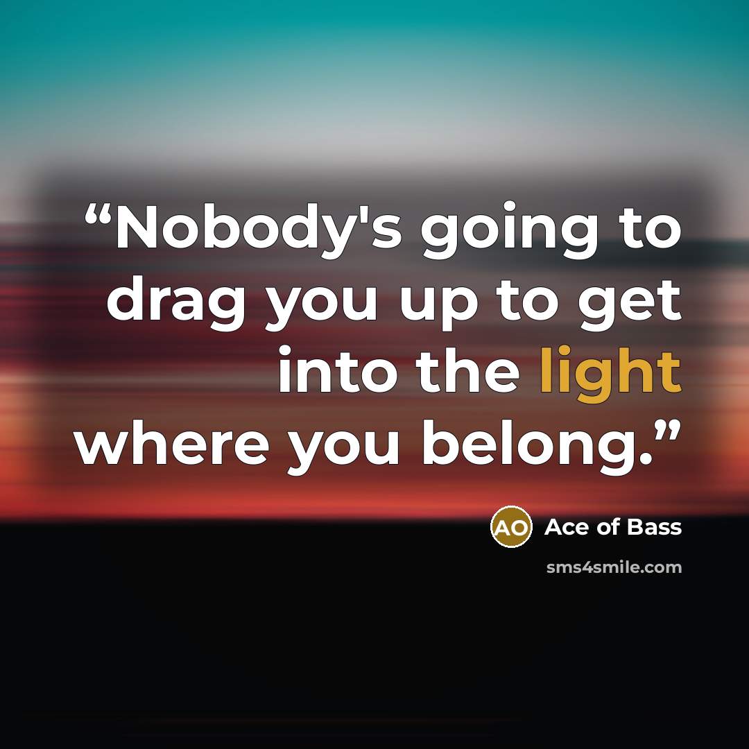 “Nobody's going to drag you up to get into the light where you belong.” quote by Ace of Bass