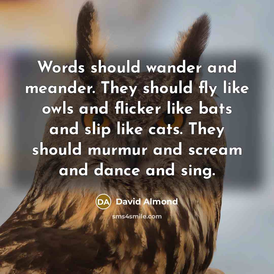 “Words should wander and meander. They should fly like owls…” quote by David Almond