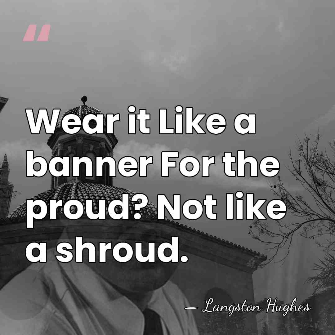 Wear it Like a banner For the proud? Not like a shroud. - Langston Hughes