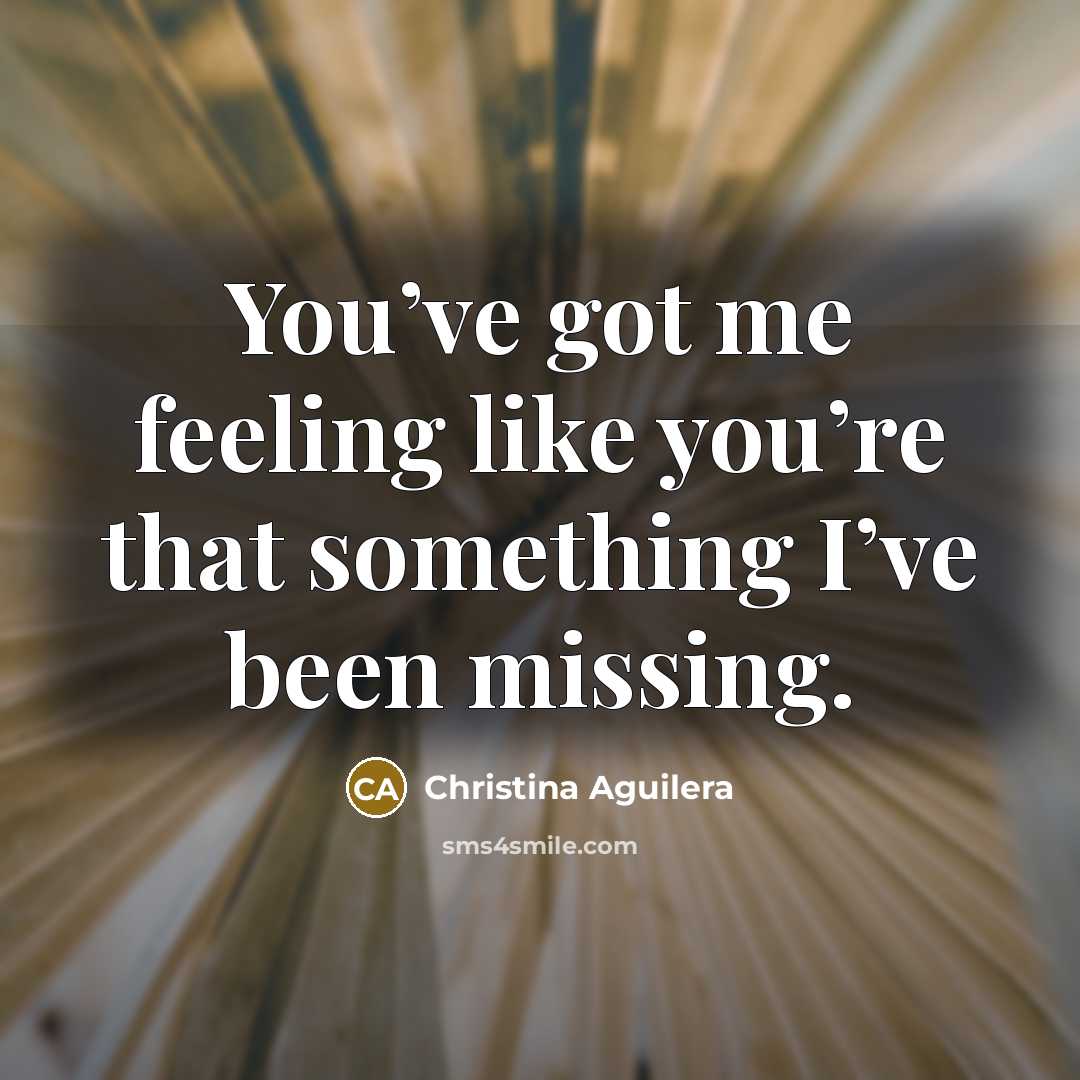 “You’ve got me feeling like you’re that something I’ve been…” quote by Christina Aguilera