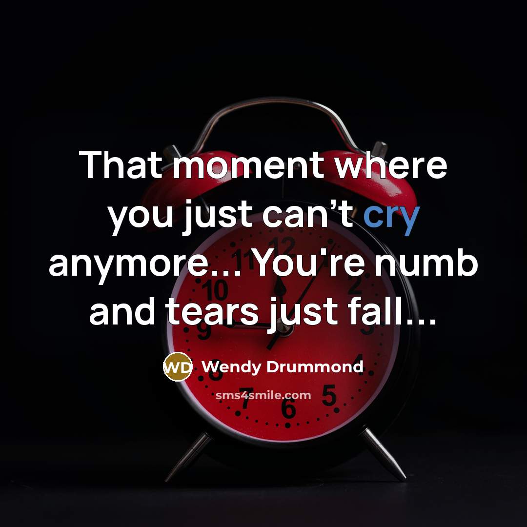 “That moment where you just can't cry anymore... You're numb…” quote by Wendy Drummond