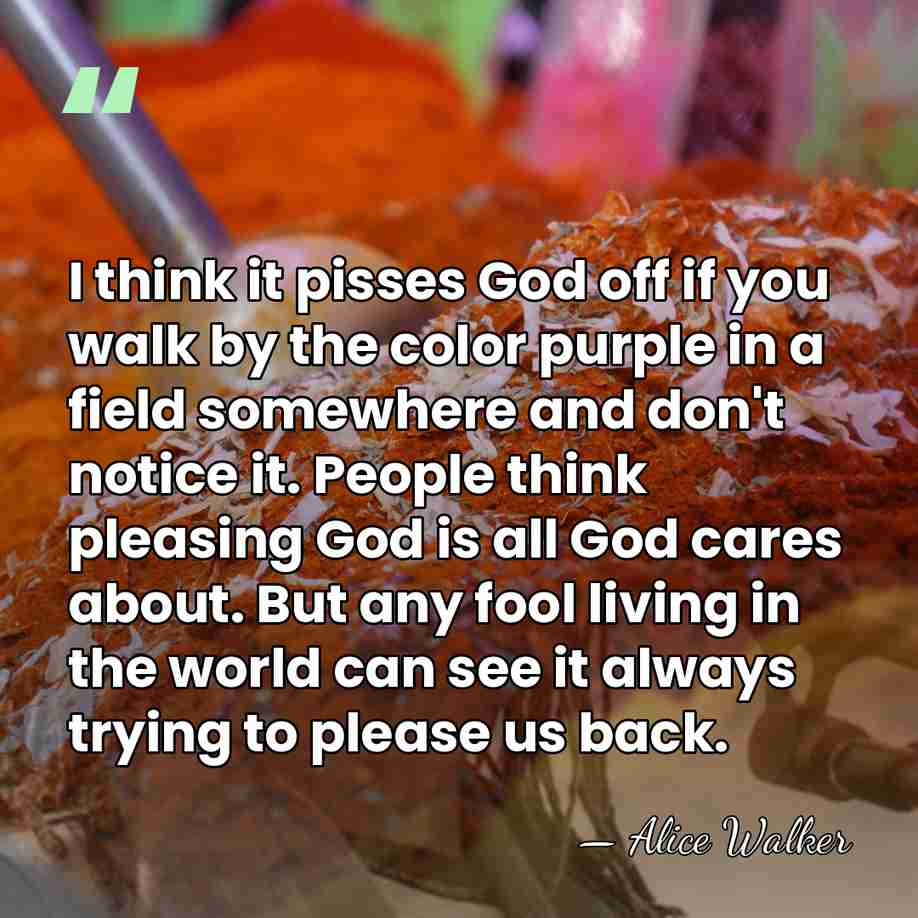 I think it pisses God off if you walk by the color&hellip; - Alice Walker