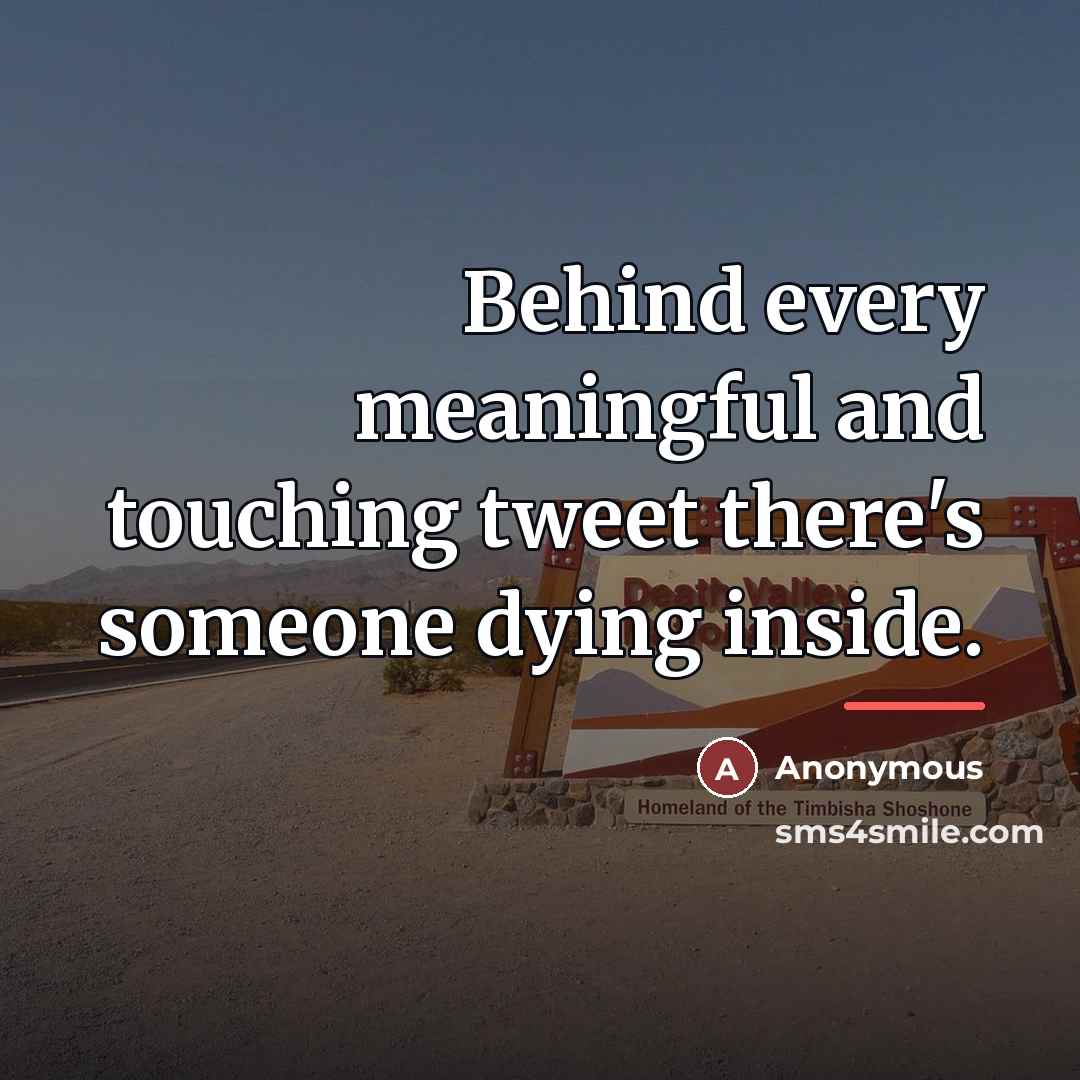 “Behind every meaningful and touching tweet there's someone dying inside.…” quote by Anonymous
