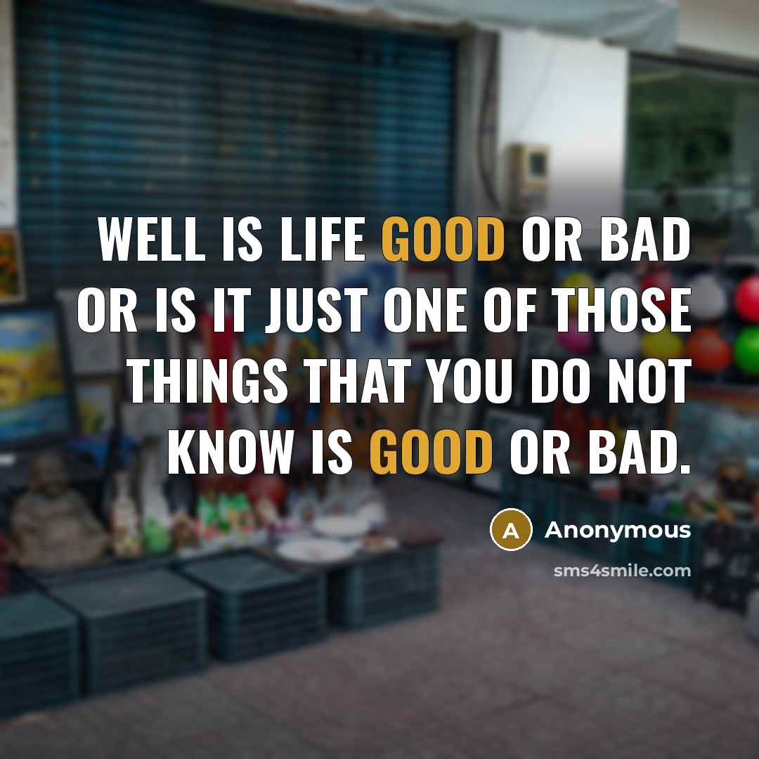 “Well is life good or bad or is it just one of those things that you do not know is good or bad.” quote by Anonymous