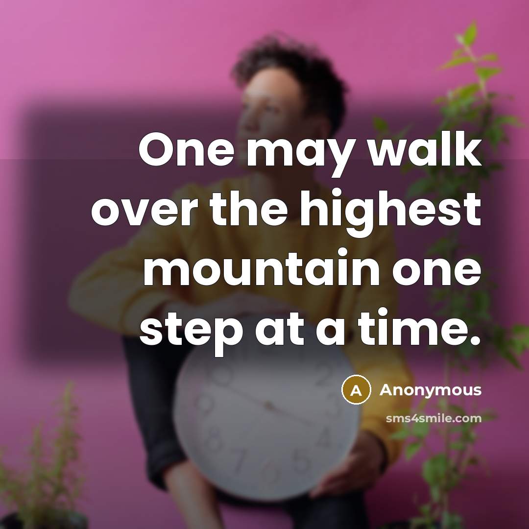 “One may walk over the highest mountain one step at a time.” quote by Anonymous