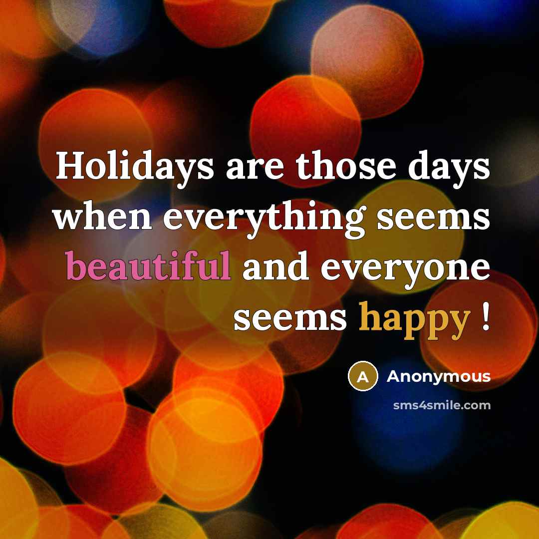 “Holidays are those days when everything seems beautiful and everyone seems happy !” quote by Anonymous