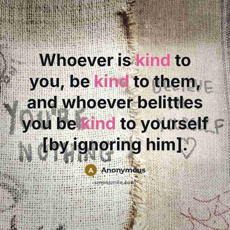 “Whoever is kind to you, be kind to them, and whoever belittles you be kind to yourself [by ignoring him].” quote by Anonymous