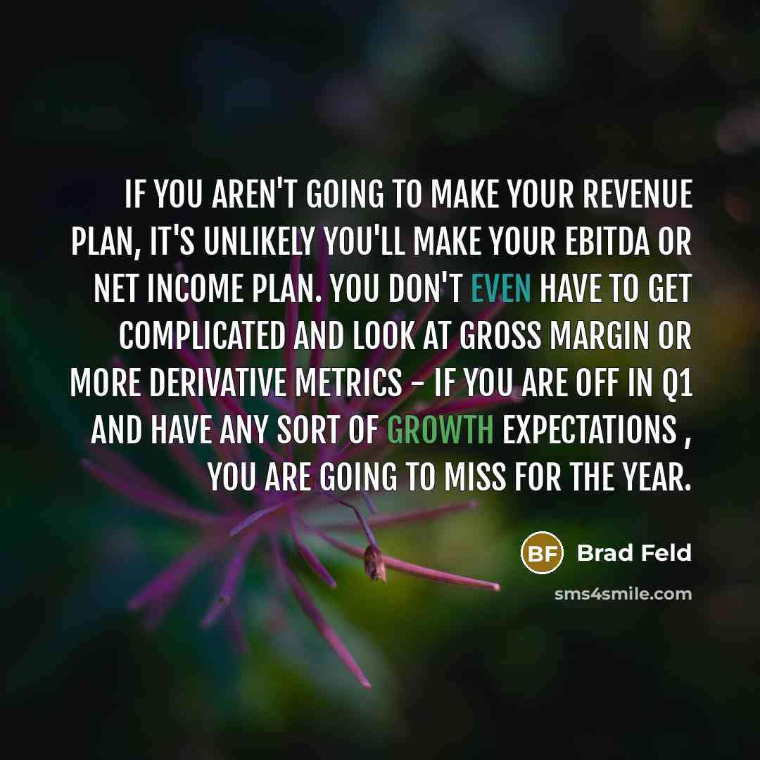 “If you aren't going to make your revenue plan, it's unlikely you'll make your EBITDA or Net Income plan. You don't even have to get complicated and look at Gross Margin or more derivative metrics - if you are off in Q1 and have any sort of growth expectations , you are going to miss for the year.” quote by Brad Feld