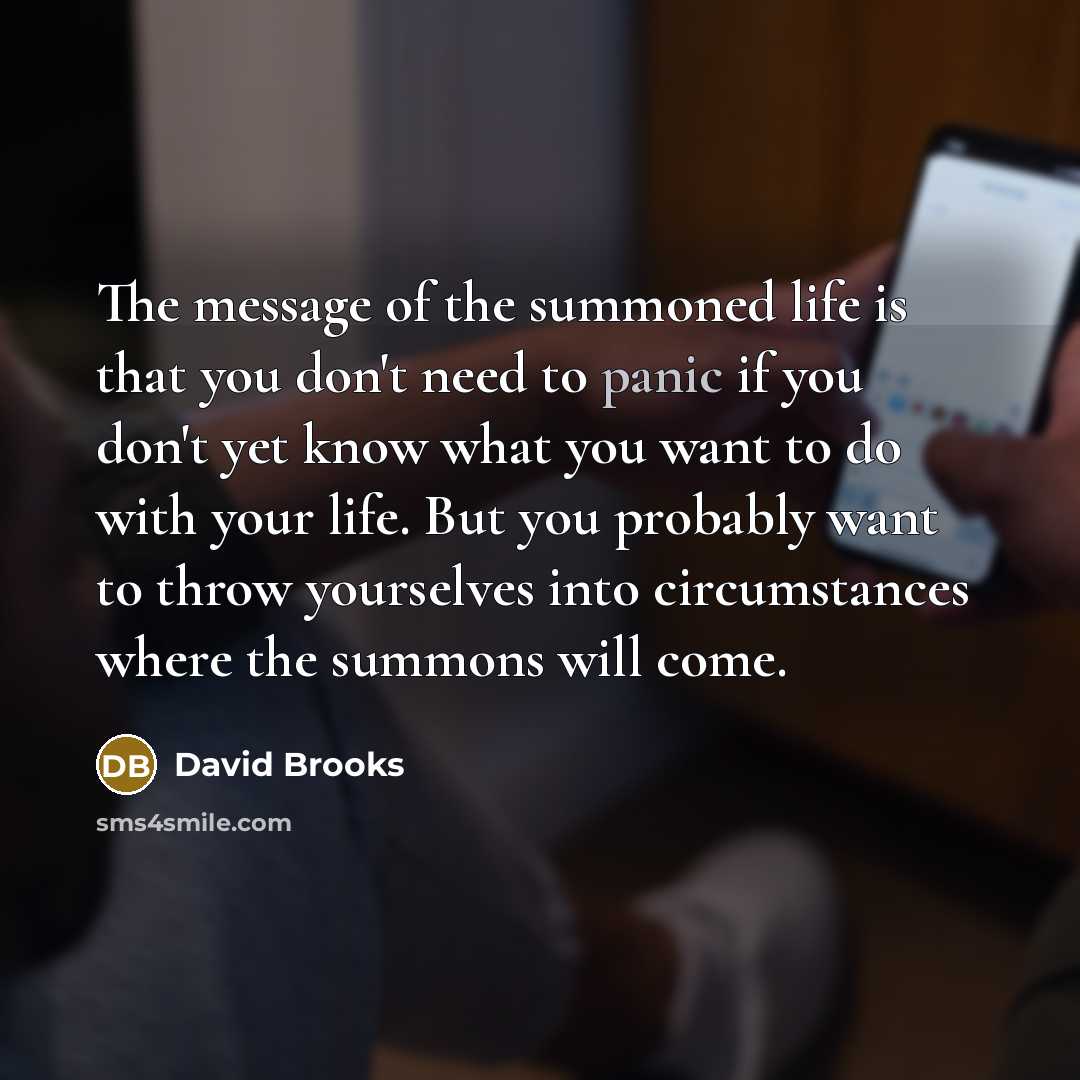 “The message of the summoned life is that you don't…” quote by David Brooks