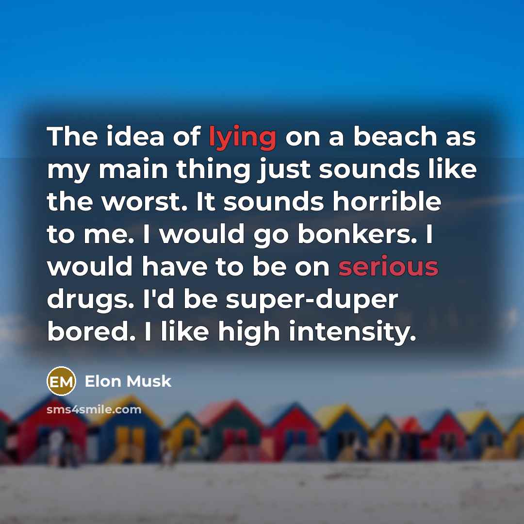 “The idea of lying on a beach as my main…” quote by Elon Musk