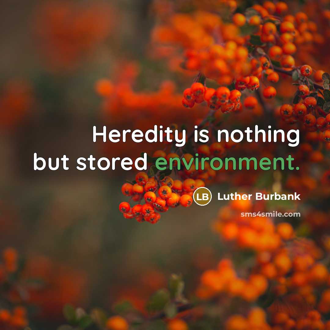 “Heredity is nothing but stored environment.…” quote by Luther Burbank
