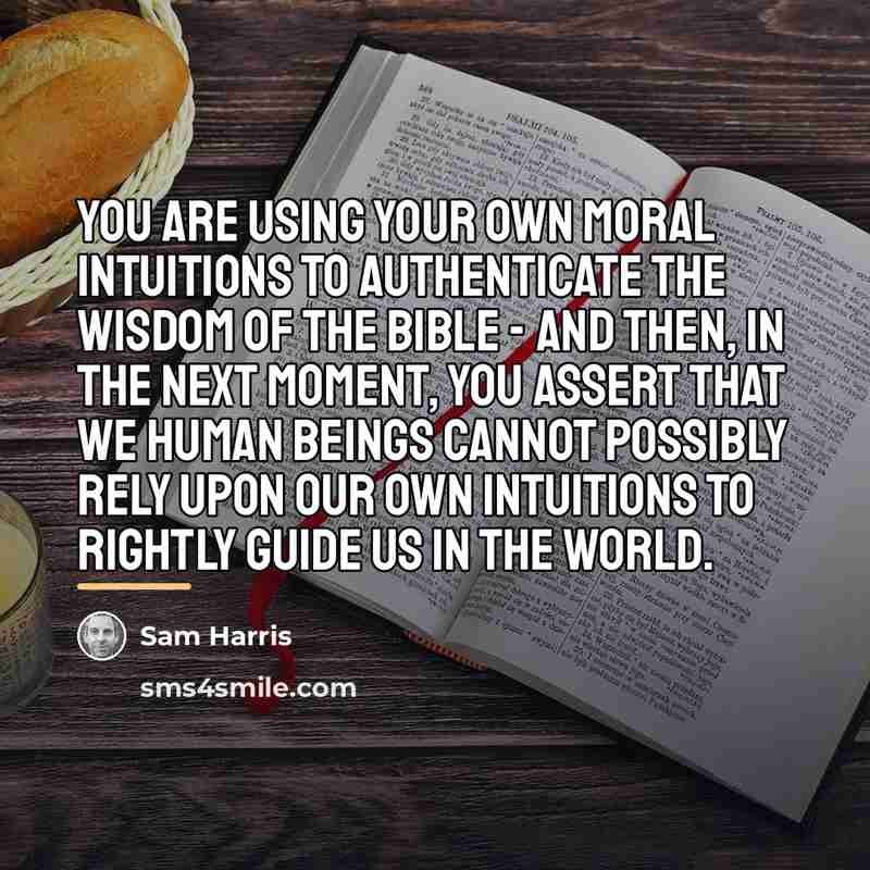 “You are using your own moral intuitions to authenticate the…” quote by Sam Harris