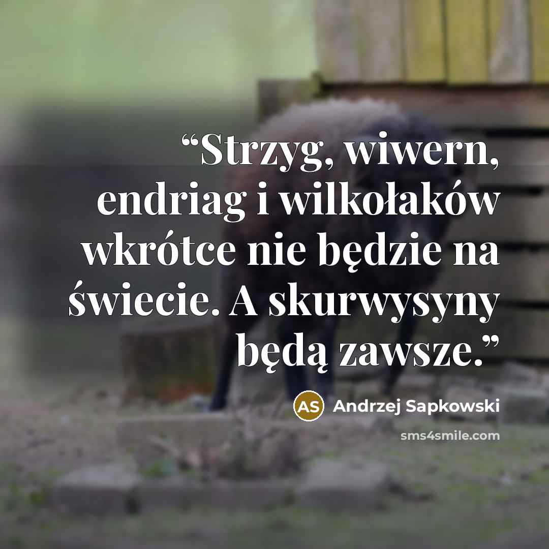 “Strzyg, wi­wern, en­driag i wil­kołaków wkrótce nie będzie na świecie. A skurwysyny będą zaw­sze.” quote by Andrzej Sapkowski