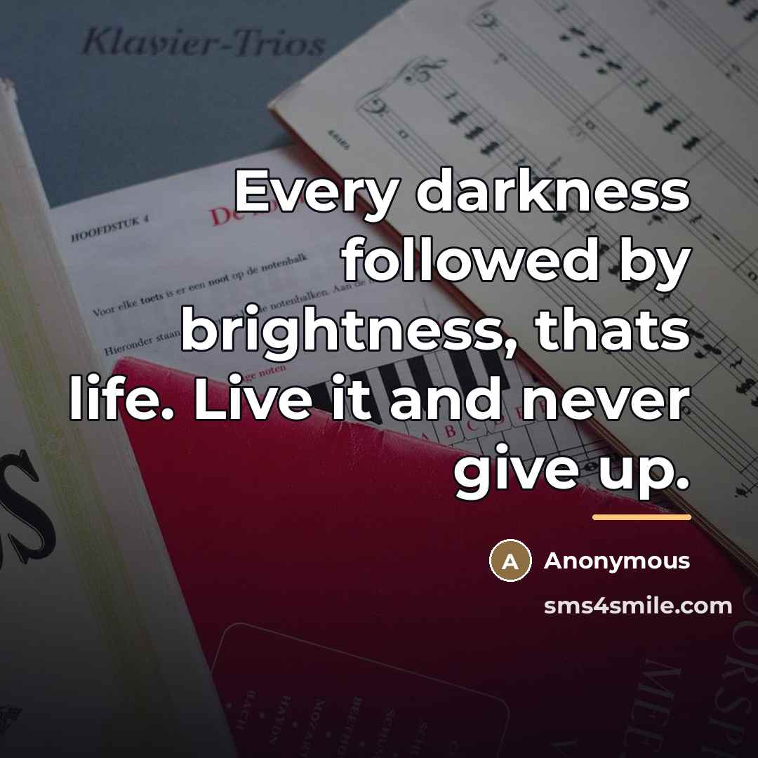 “Every darkness followed by brightness, thats life. Live it and…” quote by Anonymous