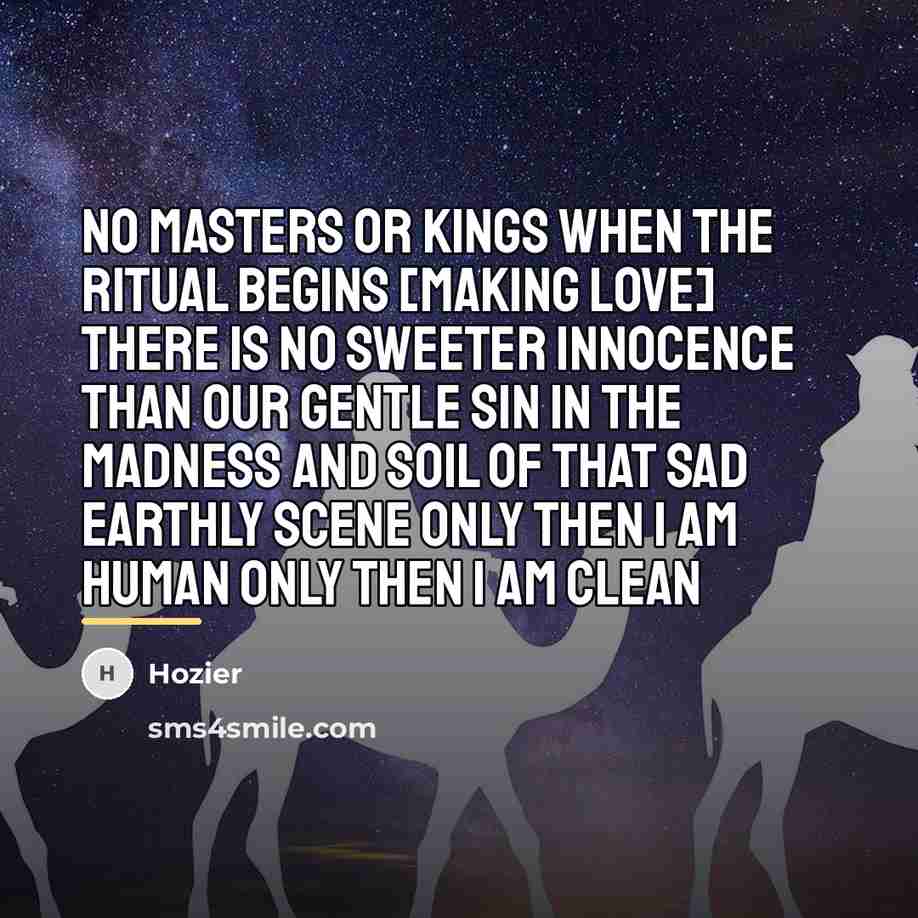 “No masters or kings when the ritual begins [making love]…” quote by Hozier