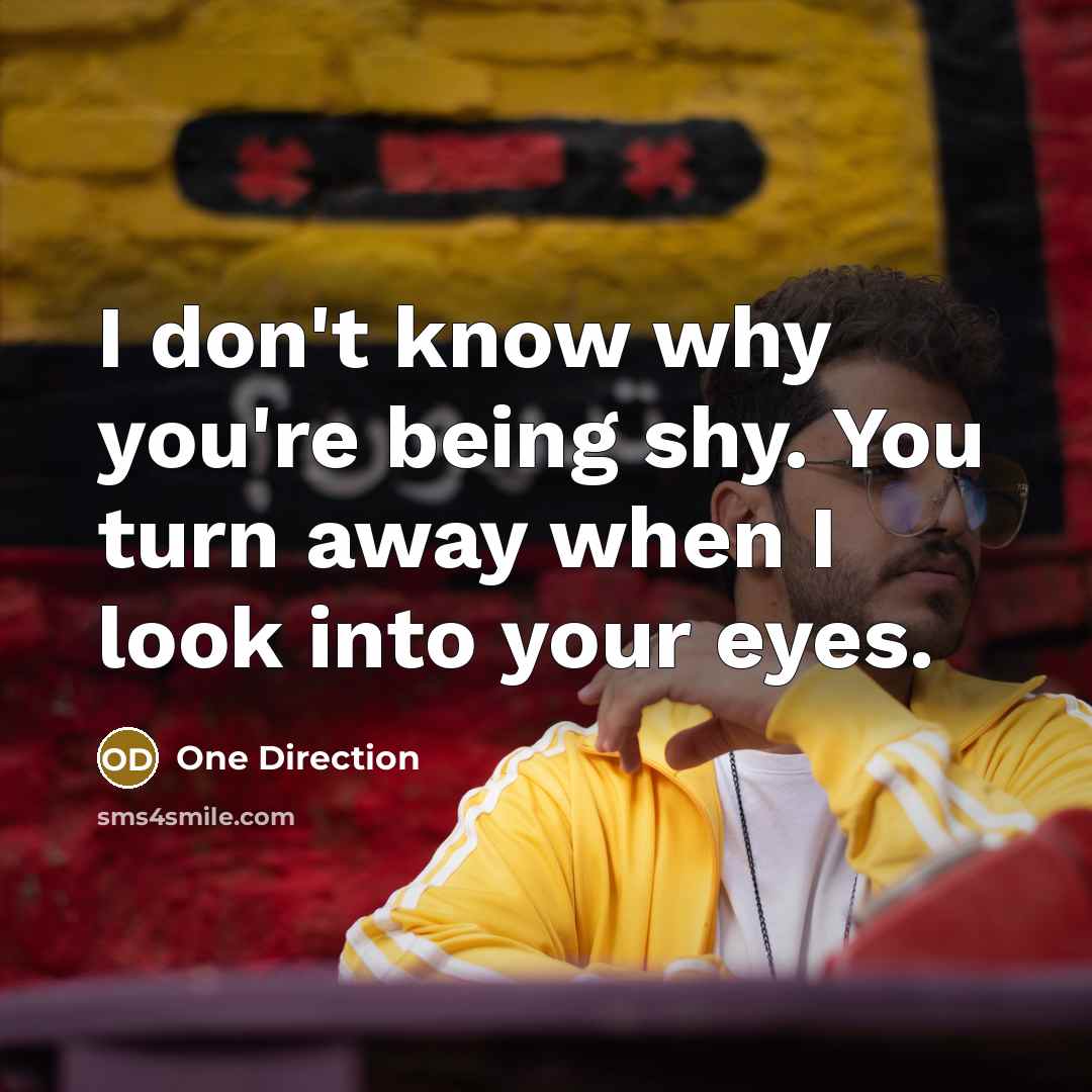 “I don't know why you're being shy. You turn away…” quote by One Direction