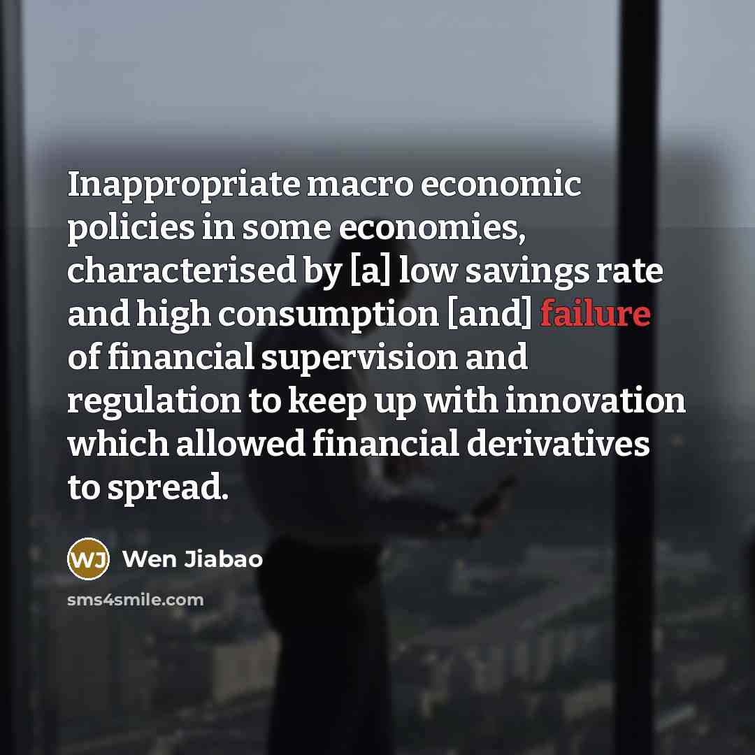 “Inappropriate macro economic policies in some economies, characterised by [a]…” quote by Wen Jiabao