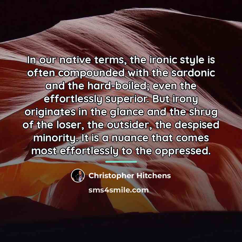 “In our native terms, the ironic style is often compounded…” quote by Christopher Hitchens