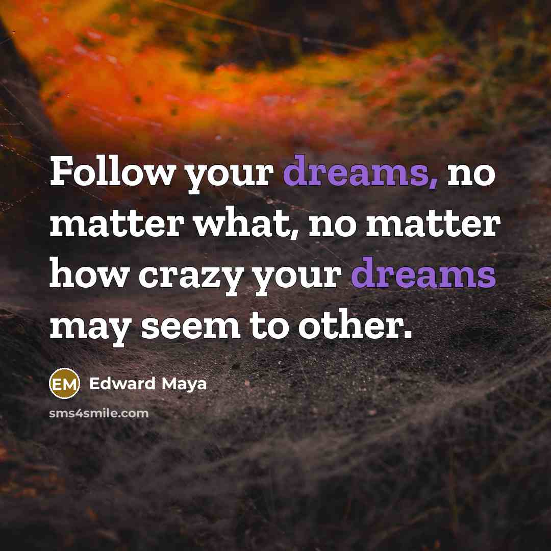 “Follow your dreams, no matter what, no matter how crazy…” quote by Edward Maya