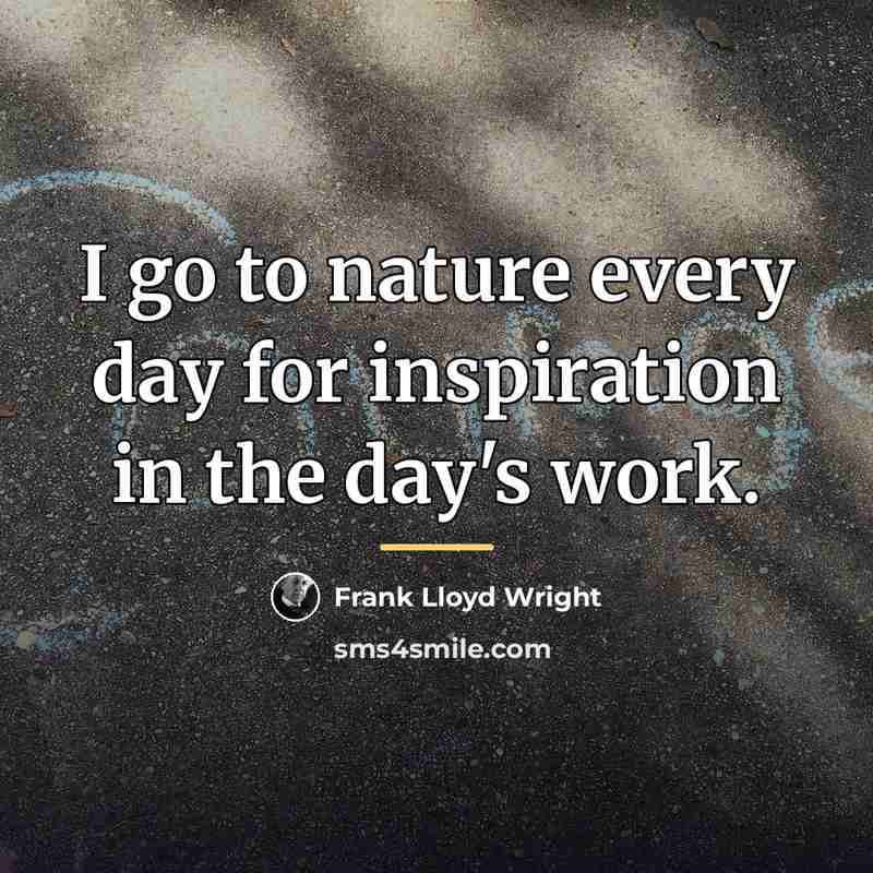 “I go to nature every day for inspiration in the…” quote by Frank Lloyd Wright