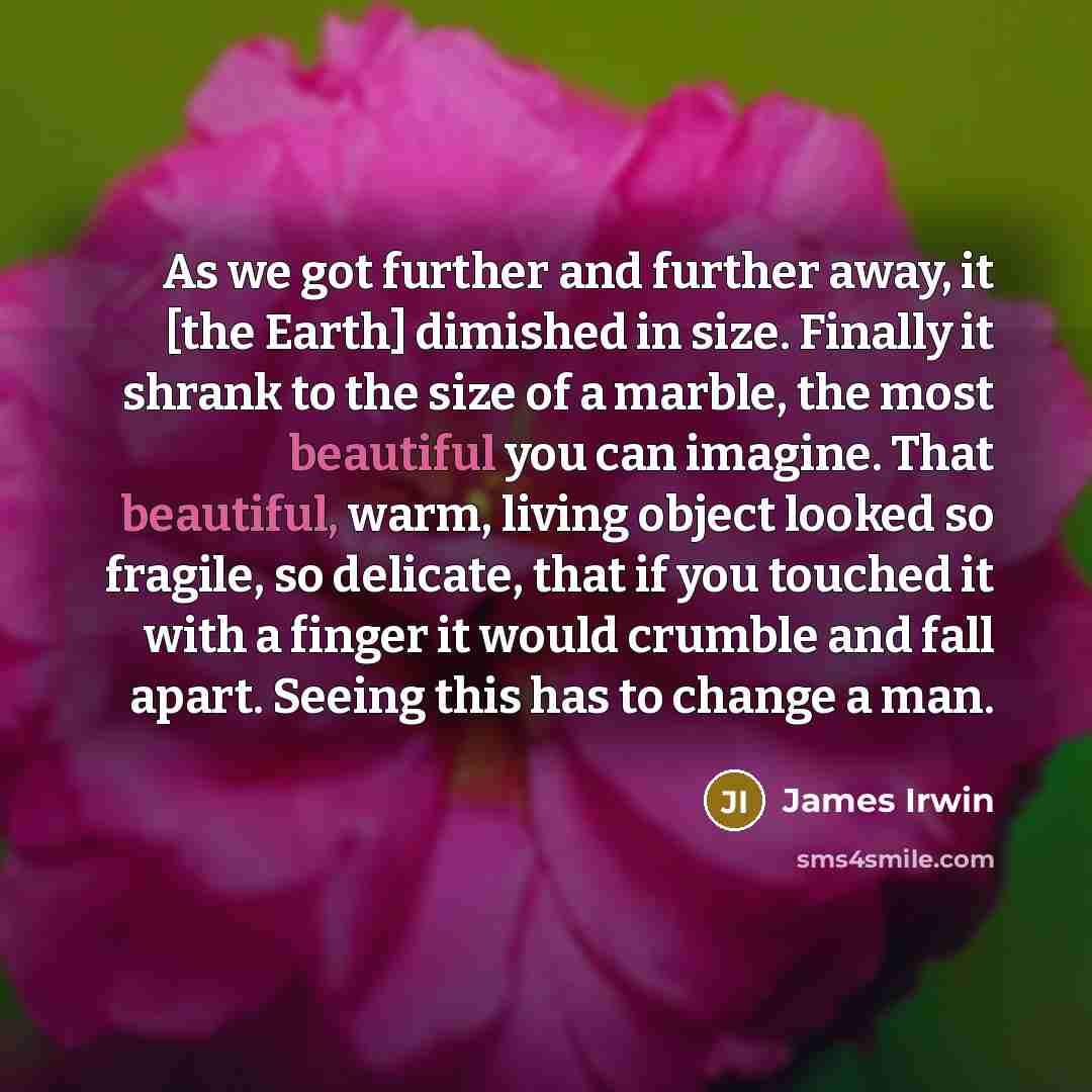 “As we got further and further away, it [the Earth]…” quote by James Irwin