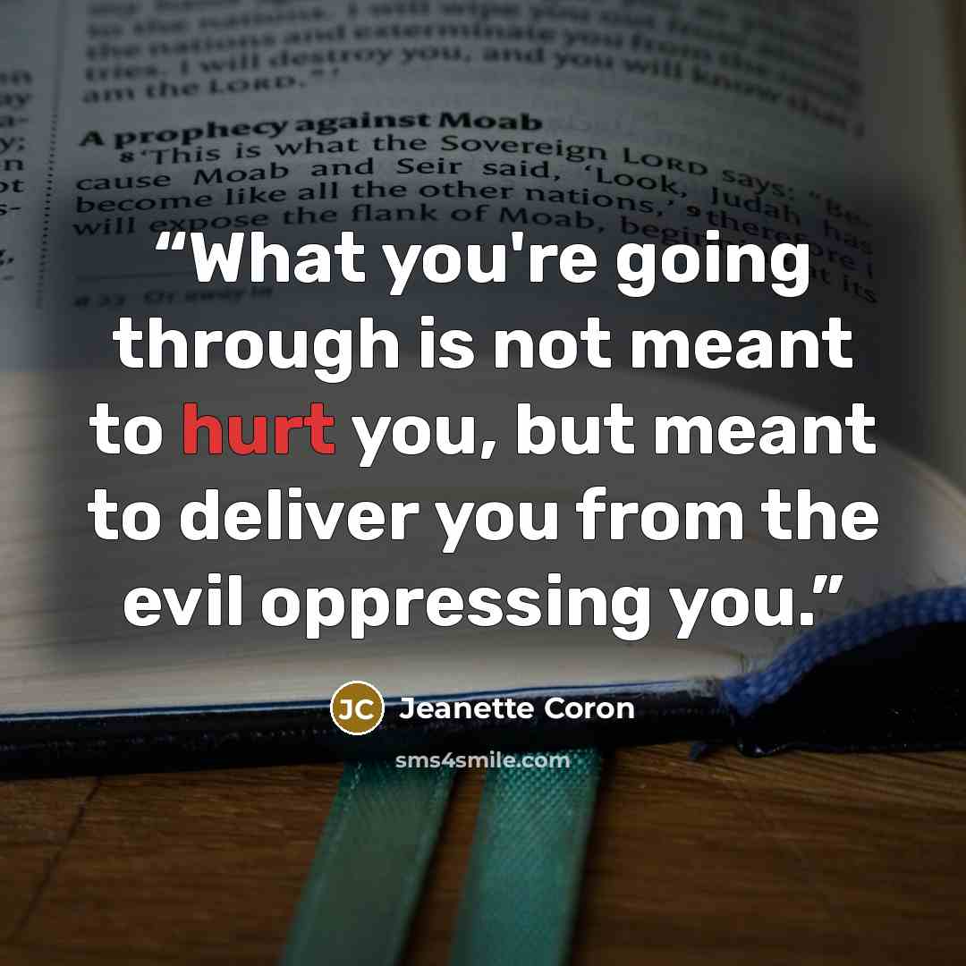 “What you're going through is not meant to hurt you, but meant to deliver you from the evil oppressing you.” quote by Jeanette Coron