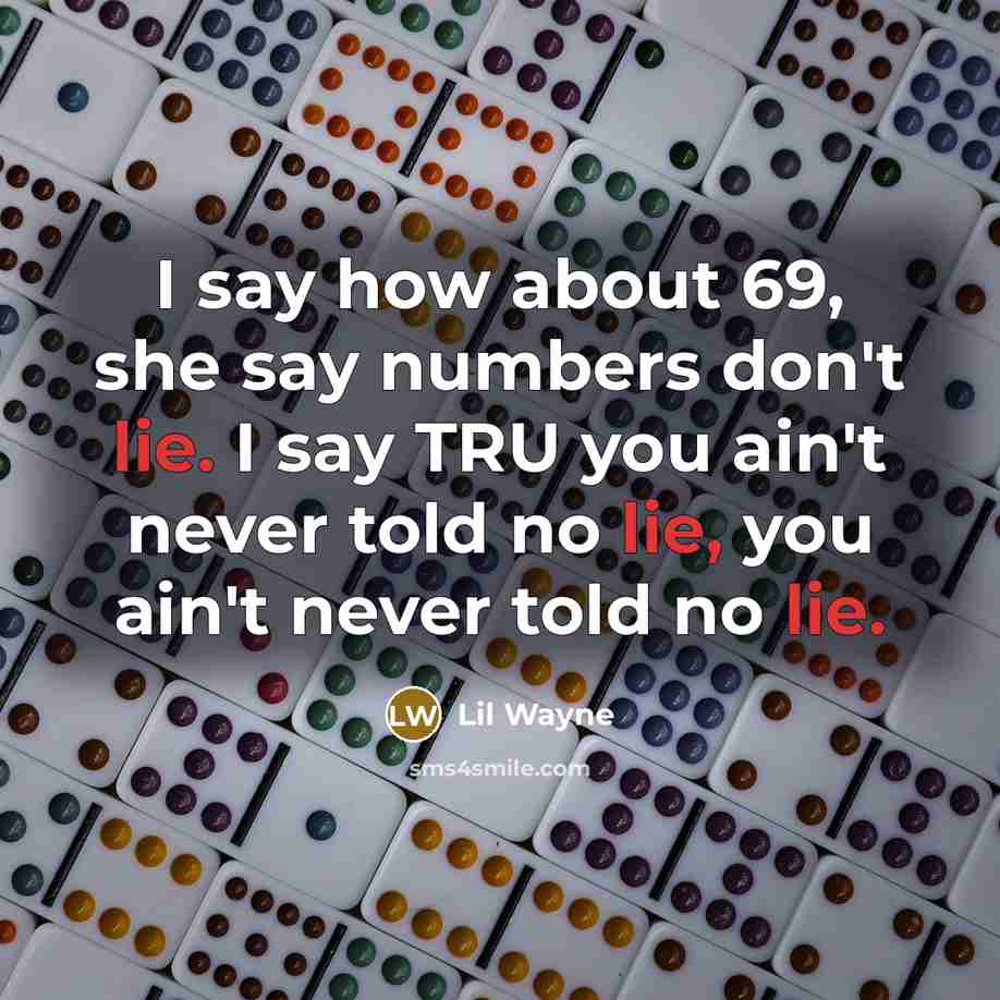 “I say how about 69, she say numbers don't lie.…” quote by Lil Wayne