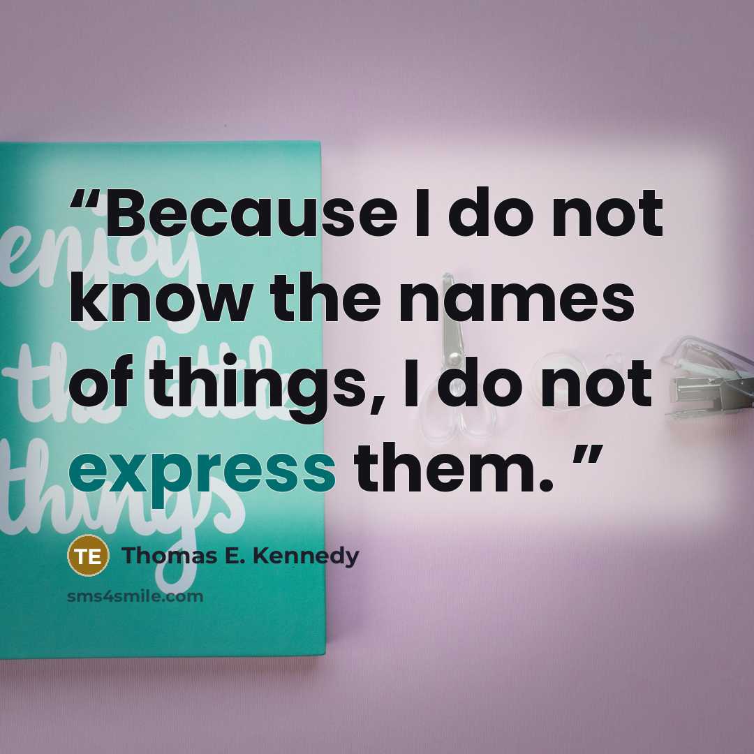 “Because I do not know the names of things, I do not express them.” quote by Thomas E. Kennedy