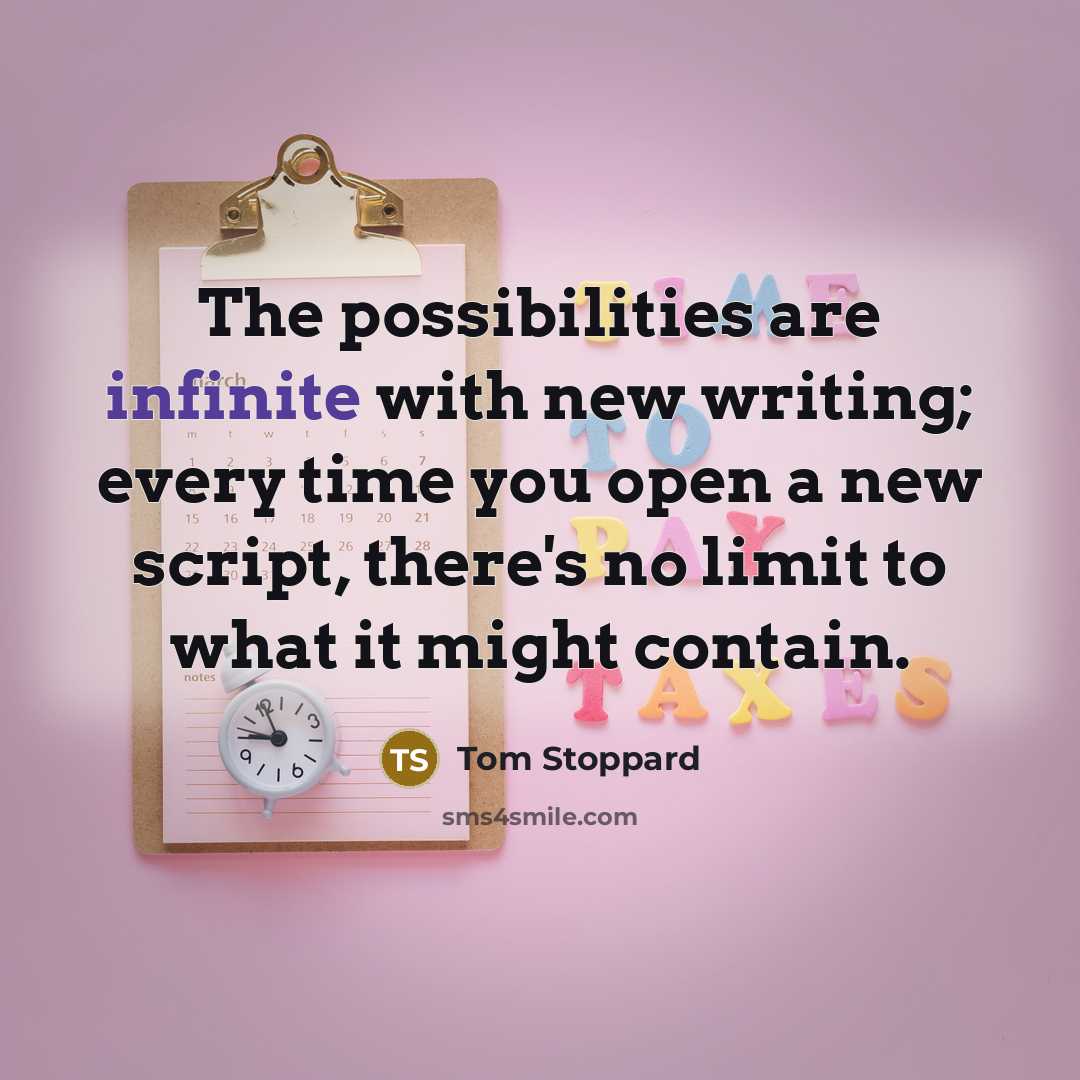 “The possibilities are infinite with new writing; every time you…” quote by Tom Stoppard