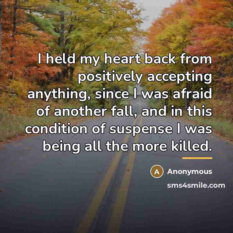 “I held my heart back from positively accepting anything, since…” quote by Anonymous