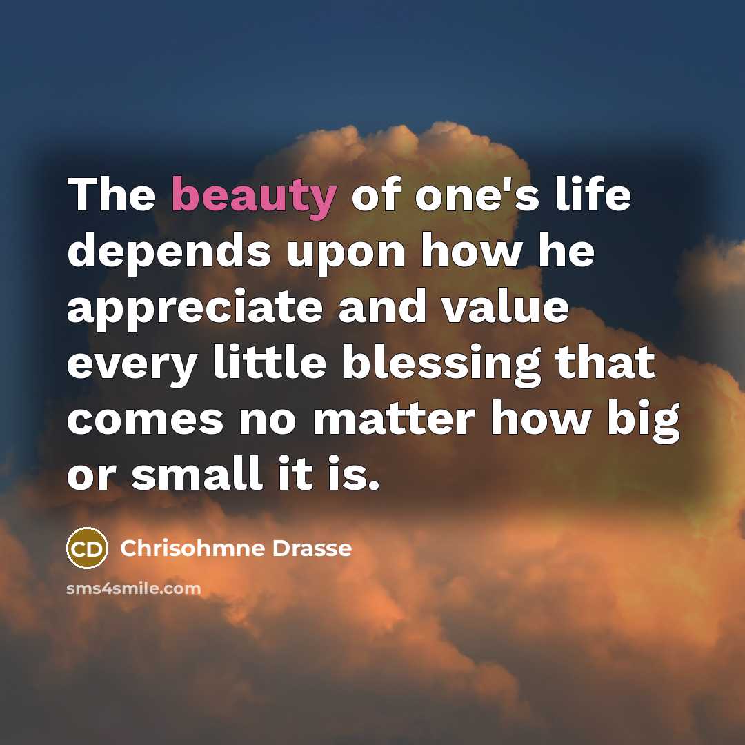 “The beauty of one's life depends upon how he appreciate…” quote by Chrisohmne Drasse
