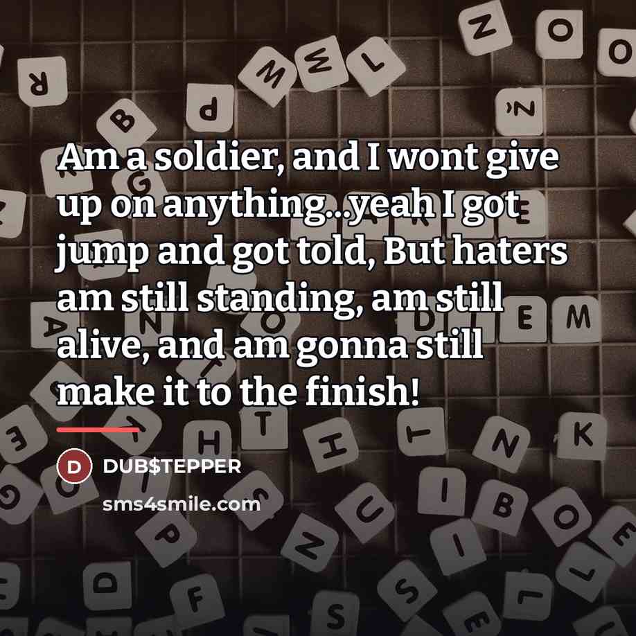 “Am a soldier, and I wont give up on anything...yeah…” quote by DUB$TEPPER
