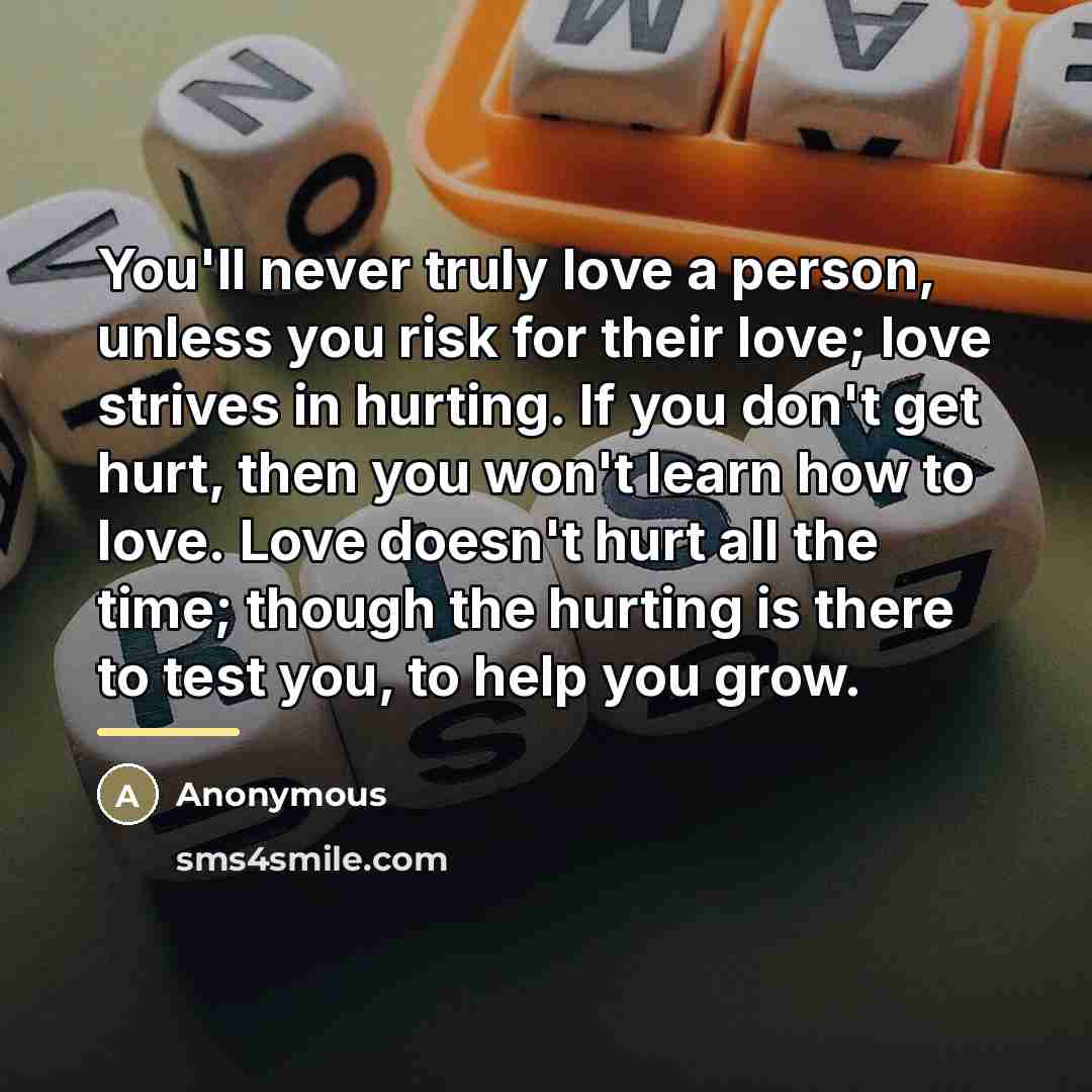 “You'll never truly love a person, unless you risk for…” quote by Anonymous
