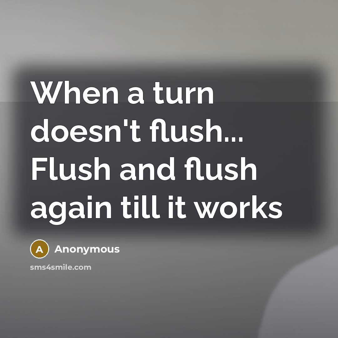 “When a turn doesn't flush... Flush and flush again till it works” quote by Anonymous