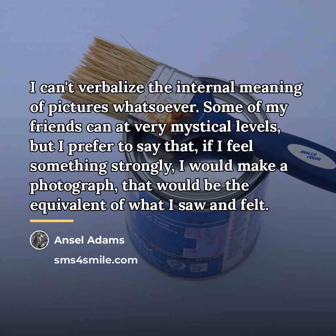 “I can't verbalize the internal meaning of pictures whatsoever. Some…” quote by Ansel Adams