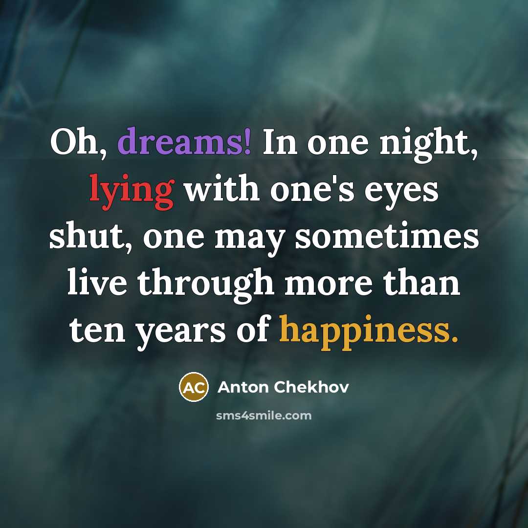 “Oh, dreams! In one night, lying with one's eyes shut,…” quote by Anton Chekhov