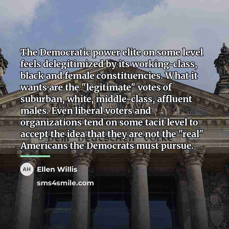 “The Democratic power elite on some level feels delegitimized by…” quote by Ellen Willis