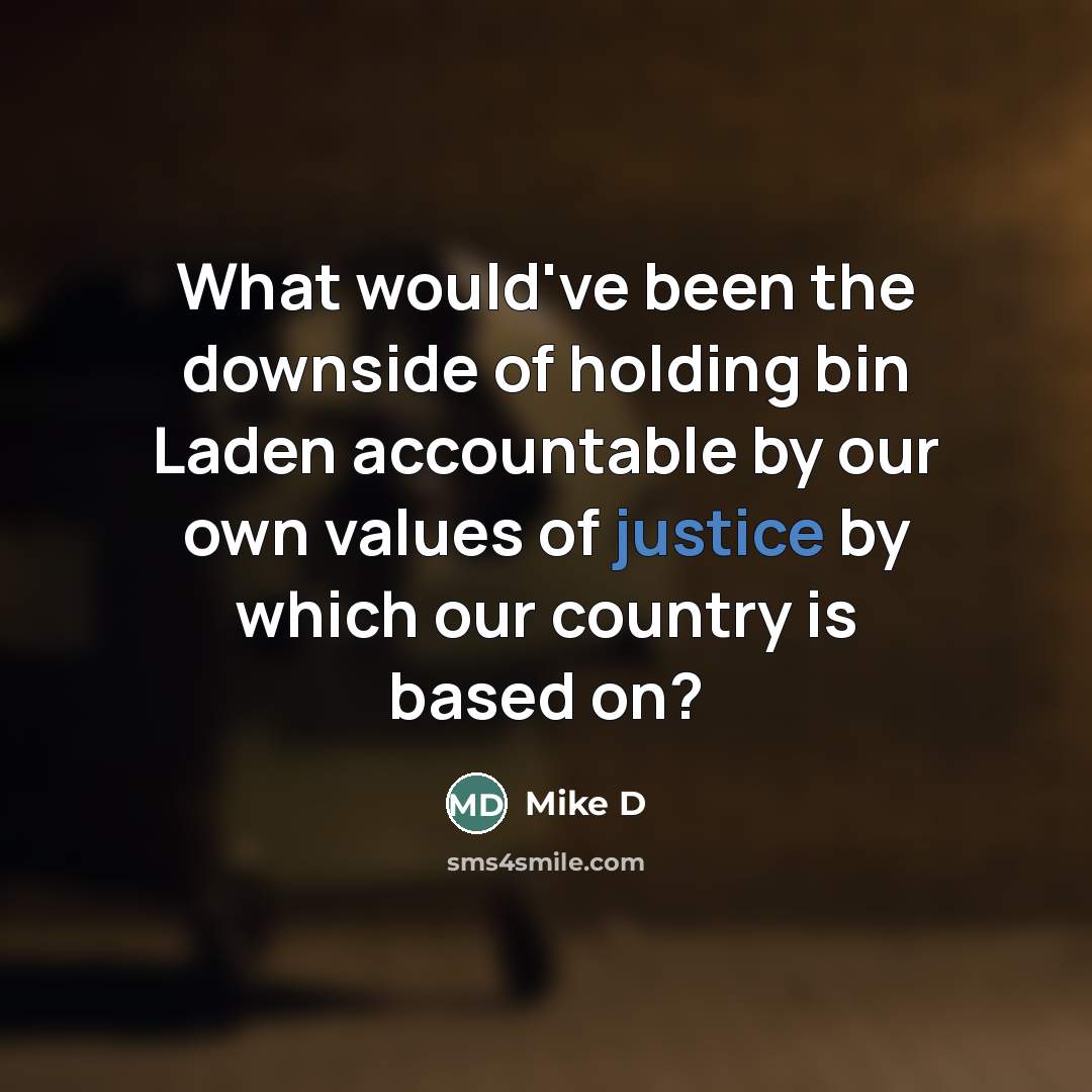 “What would've been the downside of holding bin Laden accountable…” quote by Mike D
