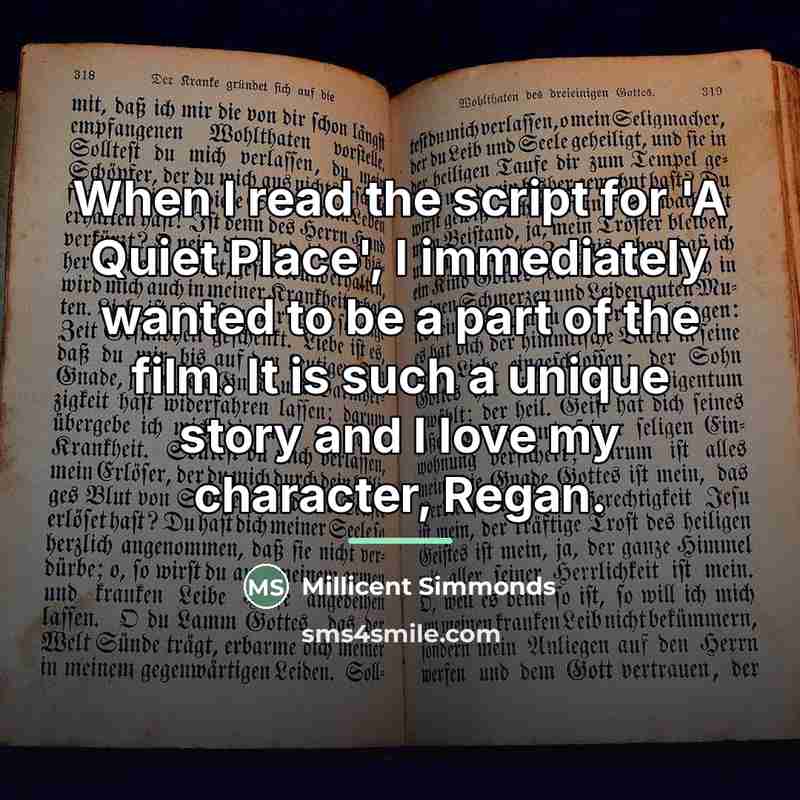 “When I read the script for 'A Quiet Place', I…” quote by Millicent Simmonds