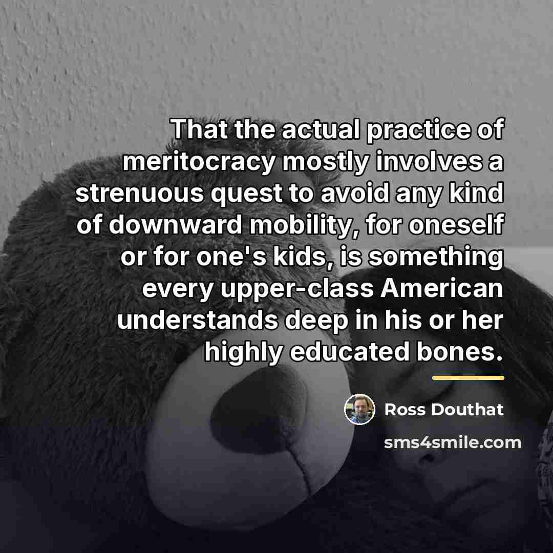 “That the actual practice of meritocracy mostly involves a strenuous…” quote by Ross Douthat