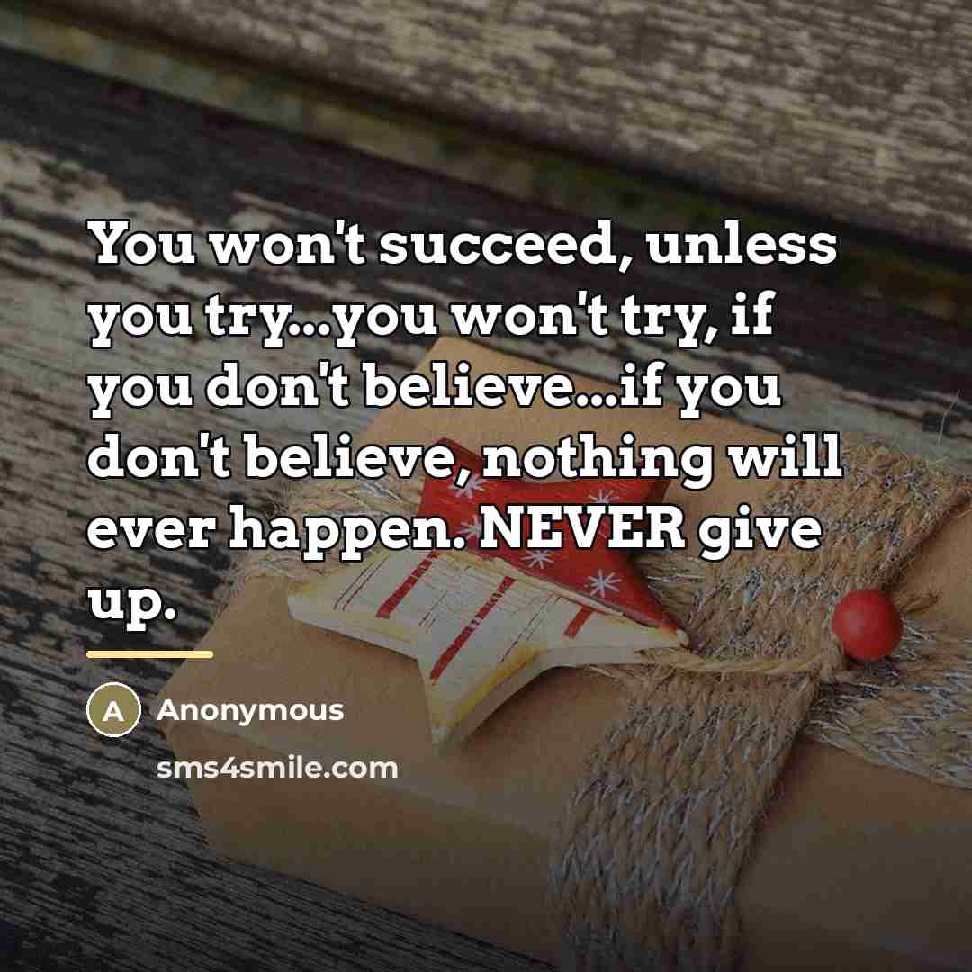 “You won't succeed, unless you try...you won't try, if you…” quote by Anonymous