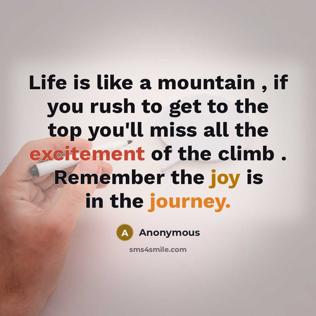 “Life is like a mountain , if you rush to get to the top you'll miss all the excitement of the climb . Remember the joy is in the journey.” quote by Anonymous