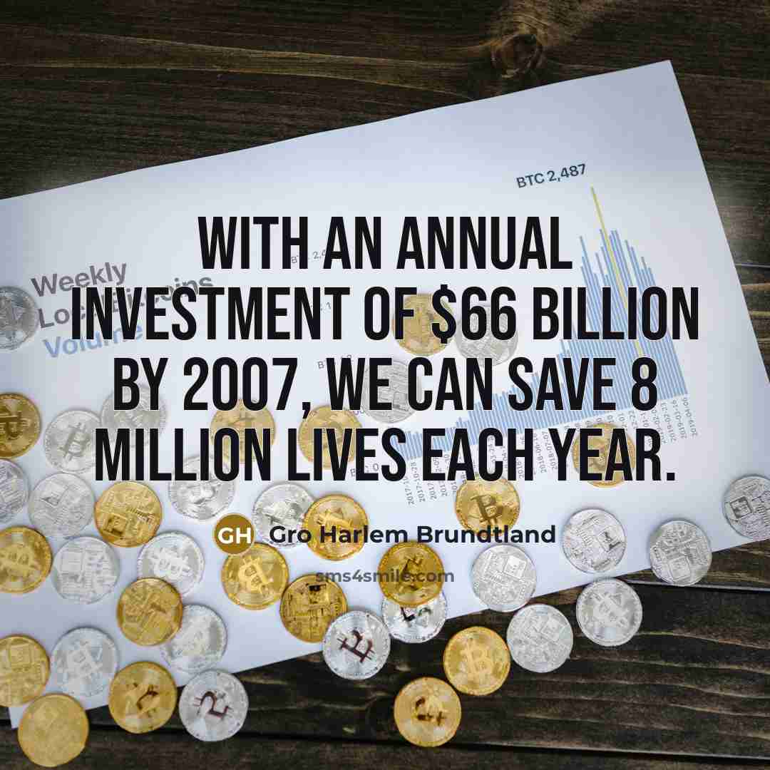 “With an annual investment of $66 billion by 2007, we…” quote by Gro Harlem Brundtland